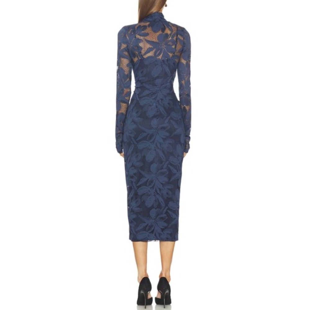 New AFRM Shailene Floral Lace Long Sleeve Midi Dress Black Iris Women Size Large - Picture 2 of 11